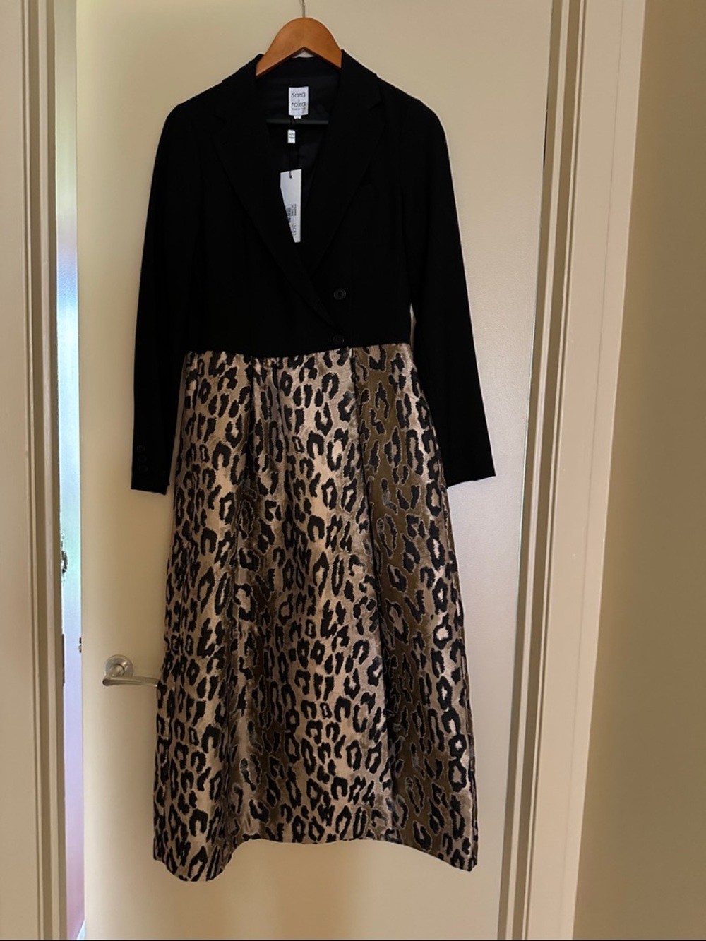 Classic Italian formal wear dress. Sara Roka. Black/leopard